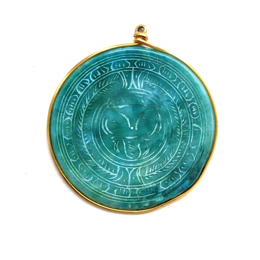Vintage Turquoise Blue Green Medallion Pendant